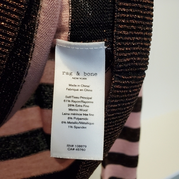 Rag & Bone June Pink Striped Metallic Merino Wool Ribbed Knit Sweater - Picture 7 of 7